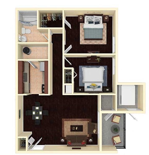 Floor plan for 2 beds, 1 bath